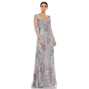 Mac Duggal 67539 NWT EMBELLISHED V NECK ILLUSION LONG SLEEVE GOWN